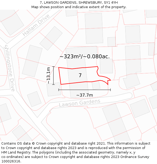 7, LAWSON GARDENS, SHREWSBURY, SY1 4YH: Plot and title map