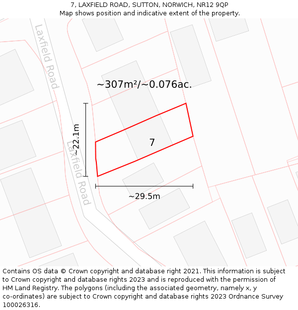 7, LAXFIELD ROAD, SUTTON, NORWICH, NR12 9QP: Plot and title map