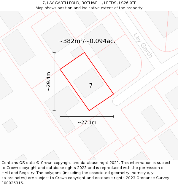 7, LAY GARTH FOLD, ROTHWELL, LEEDS, LS26 0TP: Plot and title map