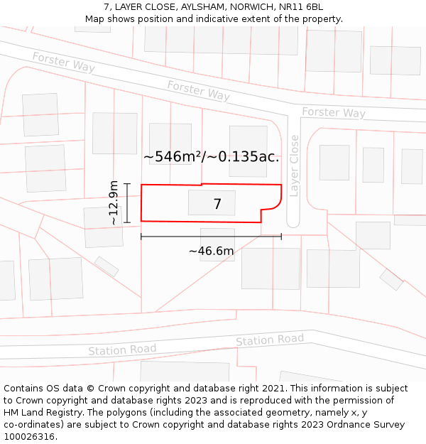 7, LAYER CLOSE, AYLSHAM, NORWICH, NR11 6BL: Plot and title map