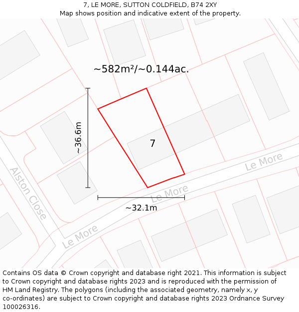 7, LE MORE, SUTTON COLDFIELD, B74 2XY: Plot and title map