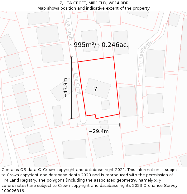 7, LEA CROFT, MIRFIELD, WF14 0BP: Plot and title map