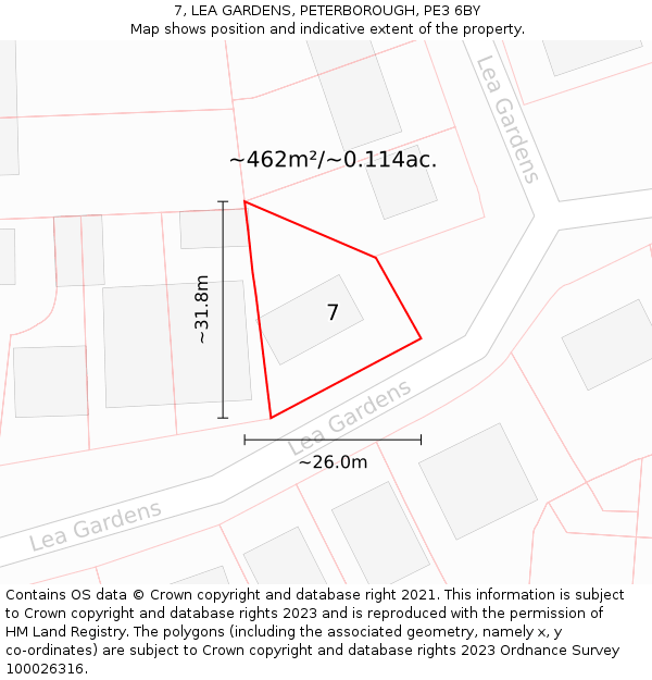 7, LEA GARDENS, PETERBOROUGH, PE3 6BY: Plot and title map
