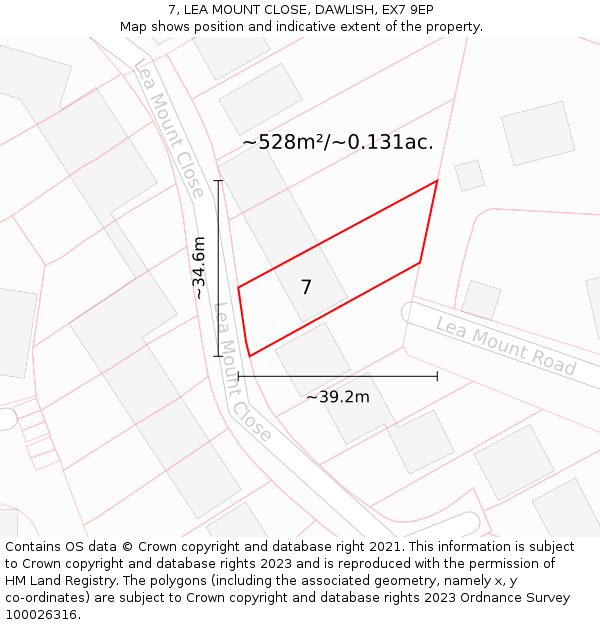 7, LEA MOUNT CLOSE, DAWLISH, EX7 9EP: Plot and title map