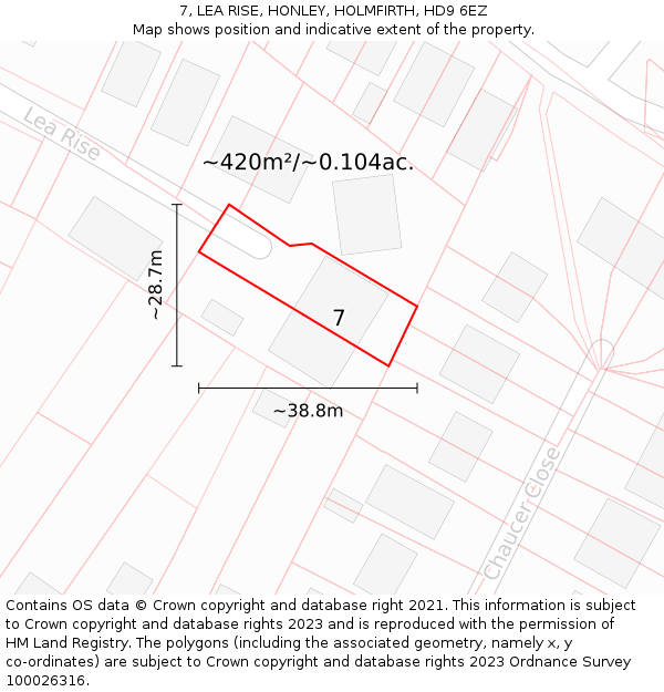 7, LEA RISE, HONLEY, HOLMFIRTH, HD9 6EZ: Plot and title map