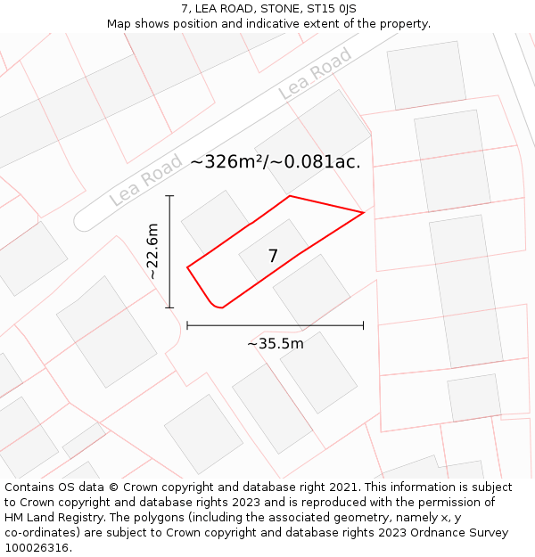 7, LEA ROAD, STONE, ST15 0JS: Plot and title map