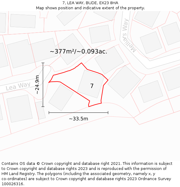7, LEA WAY, BUDE, EX23 8HA: Plot and title map