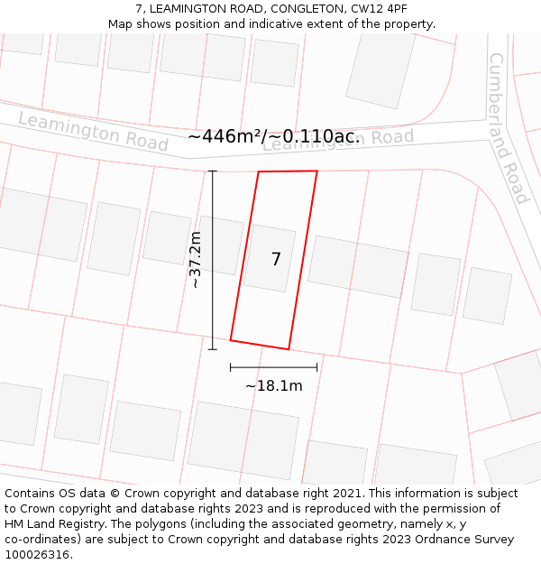 7, LEAMINGTON ROAD, CONGLETON, CW12 4PF: Plot and title map