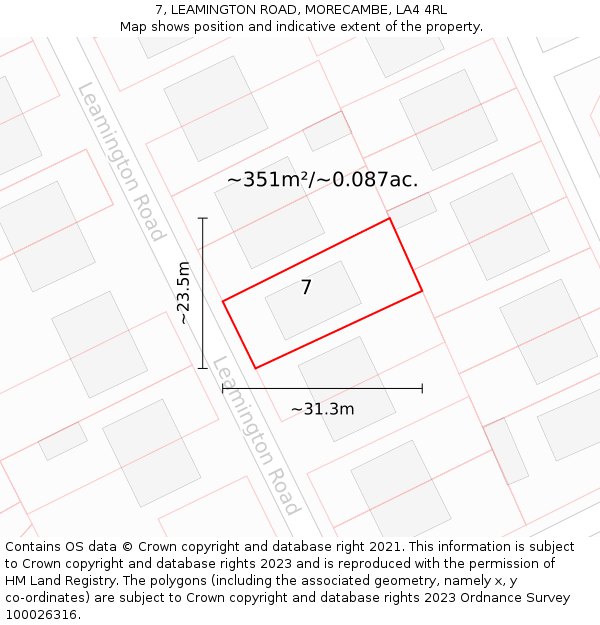 7, LEAMINGTON ROAD, MORECAMBE, LA4 4RL: Plot and title map