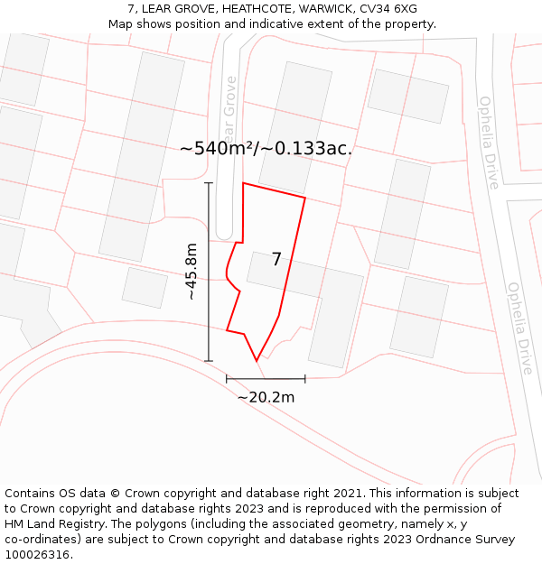 7, LEAR GROVE, HEATHCOTE, WARWICK, CV34 6XG: Plot and title map