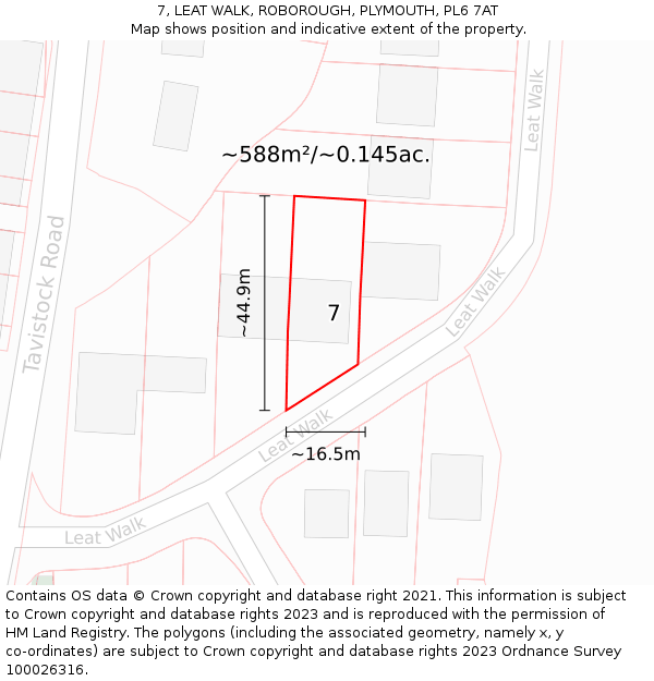 7, LEAT WALK, ROBOROUGH, PLYMOUTH, PL6 7AT: Plot and title map