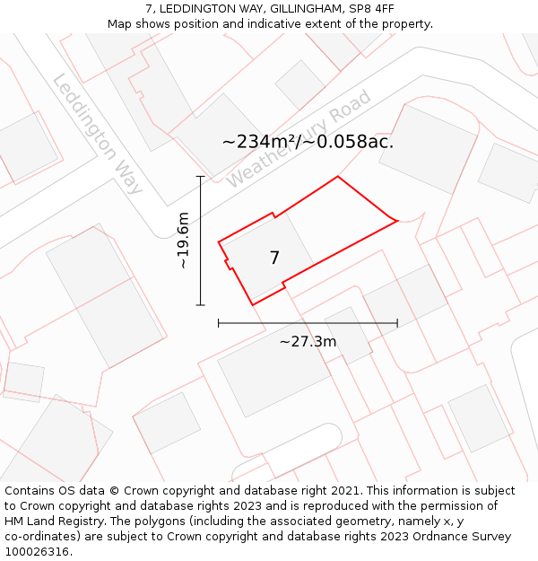 7, LEDDINGTON WAY, GILLINGHAM, SP8 4FF: Plot and title map