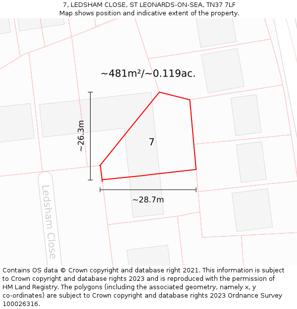 7, LEDSHAM CLOSE, ST LEONARDS-ON-SEA, TN37 7LF: Plot and title map