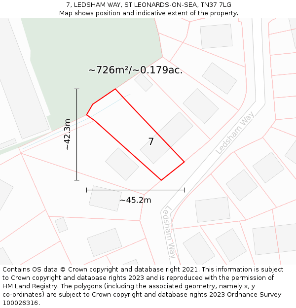 7, LEDSHAM WAY, ST LEONARDS-ON-SEA, TN37 7LG: Plot and title map
