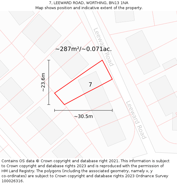 7, LEEWARD ROAD, WORTHING, BN13 1NA: Plot and title map