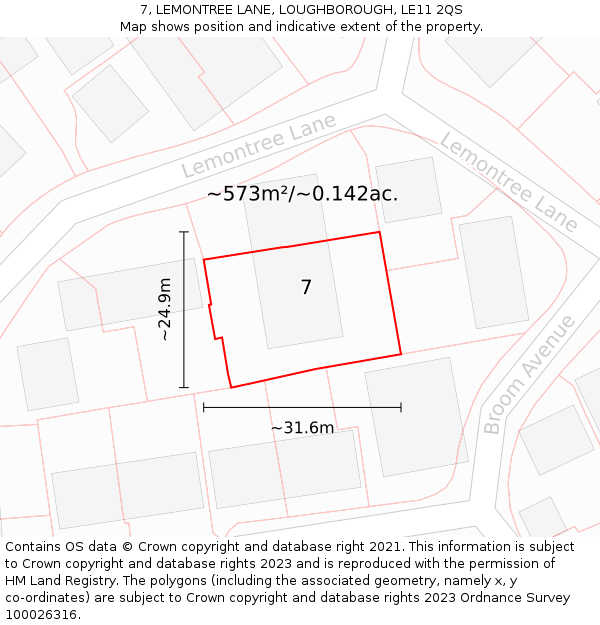 7, LEMONTREE LANE, LOUGHBOROUGH, LE11 2QS: Plot and title map