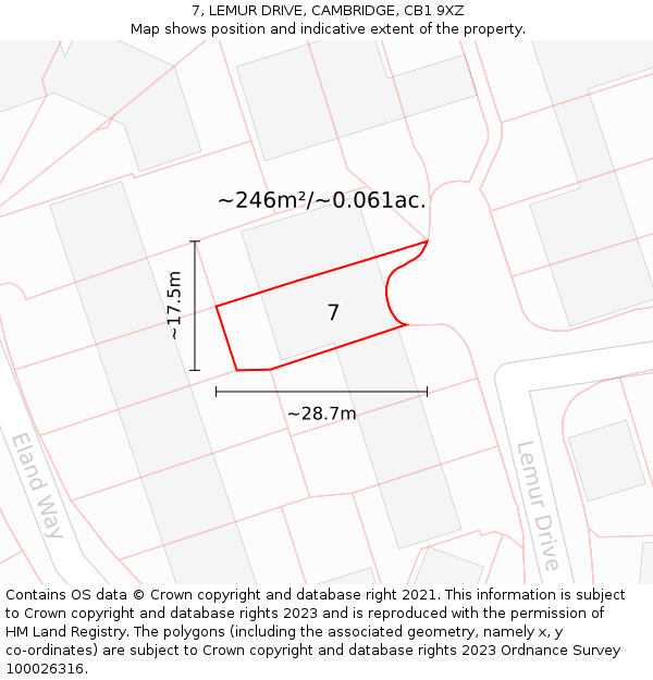 7, LEMUR DRIVE, CAMBRIDGE, CB1 9XZ: Plot and title map