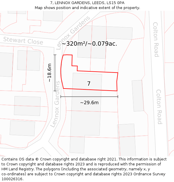 7, LENNOX GARDENS, LEEDS, LS15 0PA: Plot and title map