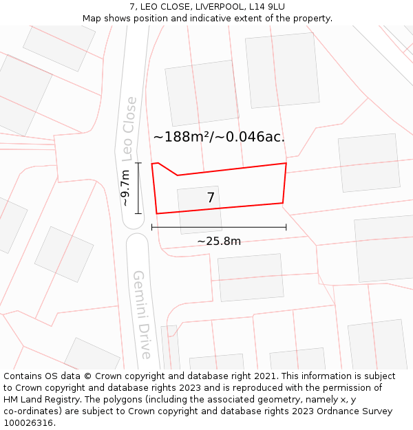7, LEO CLOSE, LIVERPOOL, L14 9LU: Plot and title map