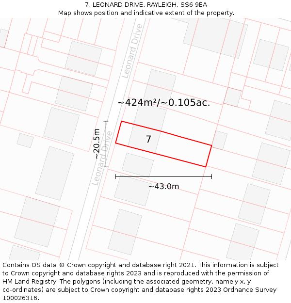 7, LEONARD DRIVE, RAYLEIGH, SS6 9EA: Plot and title map