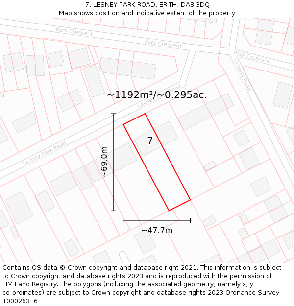 7, LESNEY PARK ROAD, ERITH, DA8 3DQ: Plot and title map