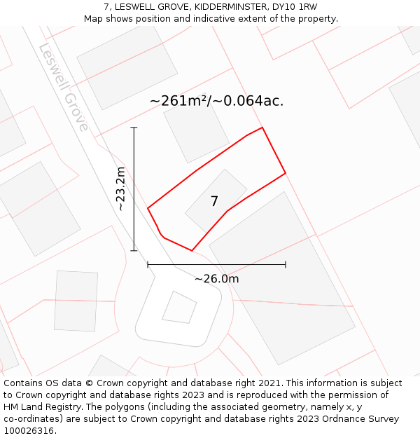 7, LESWELL GROVE, KIDDERMINSTER, DY10 1RW: Plot and title map