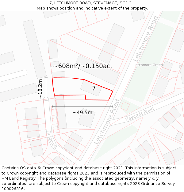 7, LETCHMORE ROAD, STEVENAGE, SG1 3JH: Plot and title map
