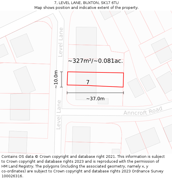 7, LEVEL LANE, BUXTON, SK17 6TU: Plot and title map