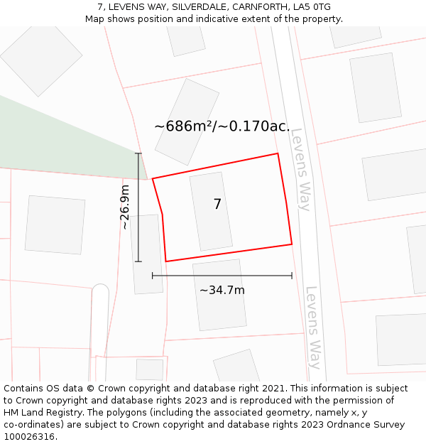 7, LEVENS WAY, SILVERDALE, CARNFORTH, LA5 0TG: Plot and title map