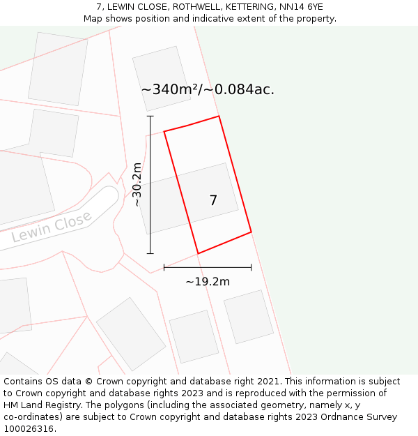 7, LEWIN CLOSE, ROTHWELL, KETTERING, NN14 6YE: Plot and title map