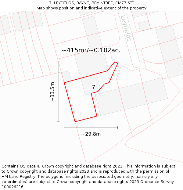 7, LEYFIELDS, RAYNE, BRAINTREE, CM77 6TT: Plot and title map