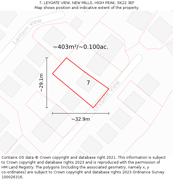 7, LEYGATE VIEW, NEW MILLS, HIGH PEAK, SK22 3EF: Plot and title map