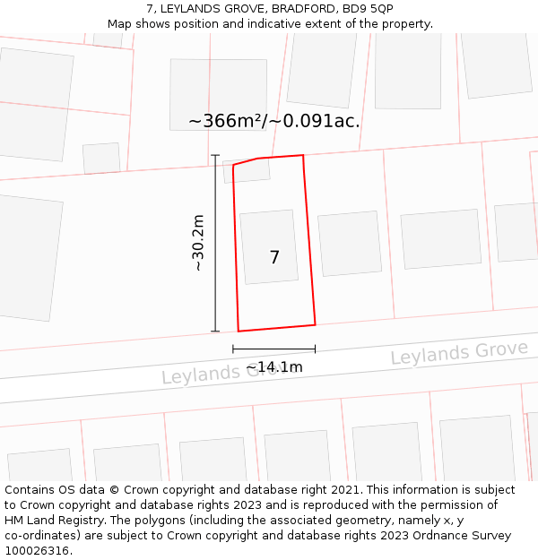 7, LEYLANDS GROVE, BRADFORD, BD9 5QP: Plot and title map