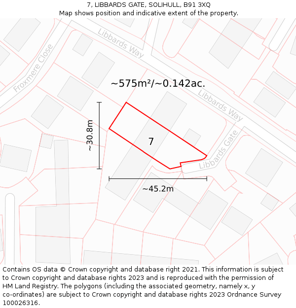 7, LIBBARDS GATE, SOLIHULL, B91 3XQ: Plot and title map