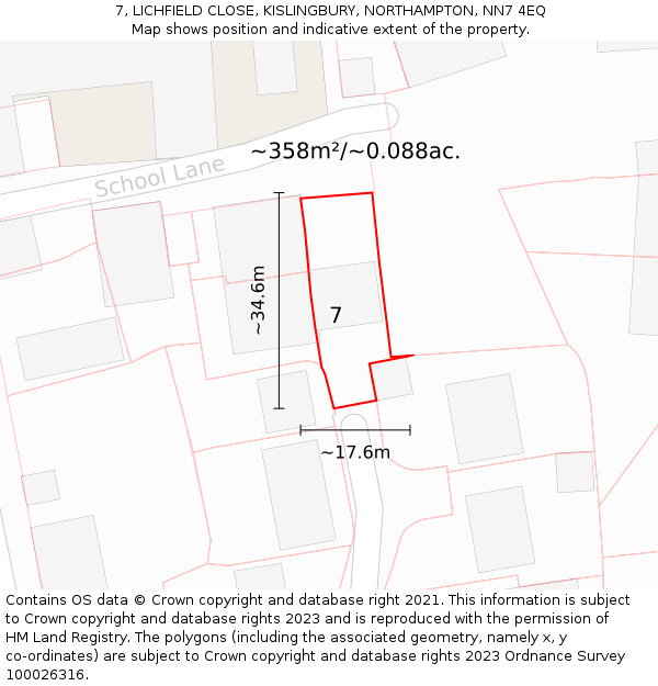 7, LICHFIELD CLOSE, KISLINGBURY, NORTHAMPTON, NN7 4EQ: Plot and title map