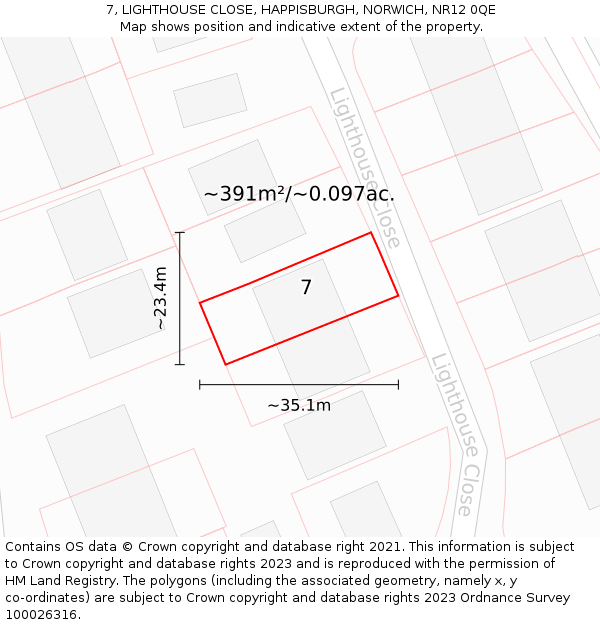 7, LIGHTHOUSE CLOSE, HAPPISBURGH, NORWICH, NR12 0QE: Plot and title map