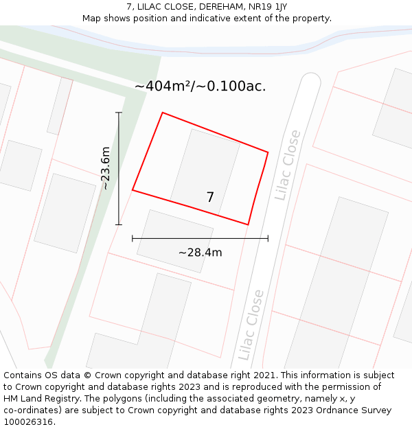 7, LILAC CLOSE, DEREHAM, NR19 1JY: Plot and title map
