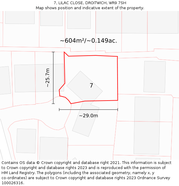 7, LILAC CLOSE, DROITWICH, WR9 7SH: Plot and title map