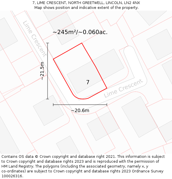 7, LIME CRESCENT, NORTH GREETWELL, LINCOLN, LN2 4NX: Plot and title map
