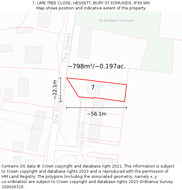 7, LIME TREE CLOSE, HESSETT, BURY ST EDMUNDS, IP30 9AY: Plot and title map