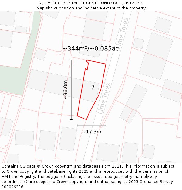 7, LIME TREES, STAPLEHURST, TONBRIDGE, TN12 0SS: Plot and title map