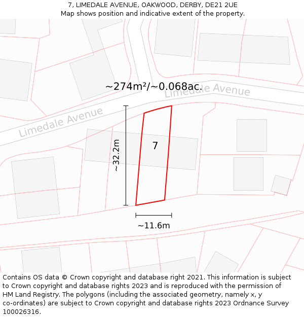 7, LIMEDALE AVENUE, OAKWOOD, DERBY, DE21 2UE: Plot and title map