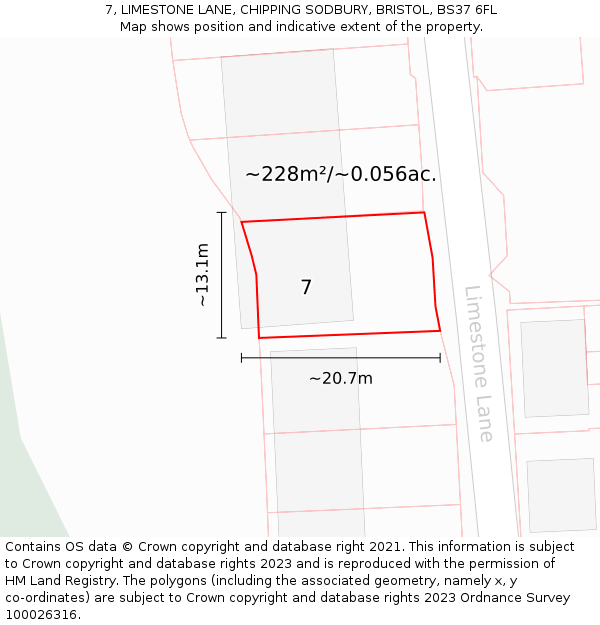 7, LIMESTONE LANE, CHIPPING SODBURY, BRISTOL, BS37 6FL: Plot and title map