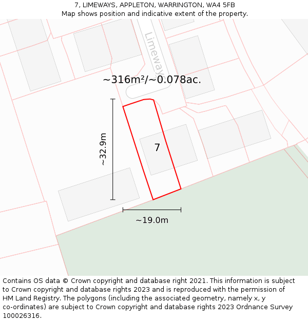 7, LIMEWAYS, APPLETON, WARRINGTON, WA4 5FB: Plot and title map