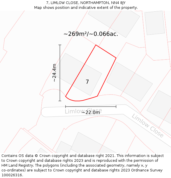 7, LIMLOW CLOSE, NORTHAMPTON, NN4 8JY: Plot and title map