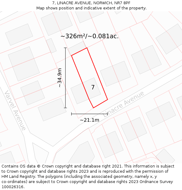 7, LINACRE AVENUE, NORWICH, NR7 8PF: Plot and title map