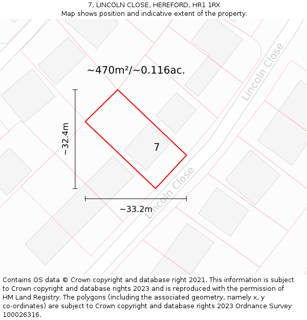 7, LINCOLN CLOSE, HEREFORD, HR1 1RX: Plot and title map