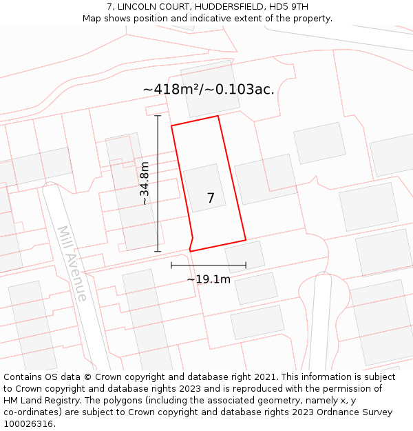 7, LINCOLN COURT, HUDDERSFIELD, HD5 9TH: Plot and title map