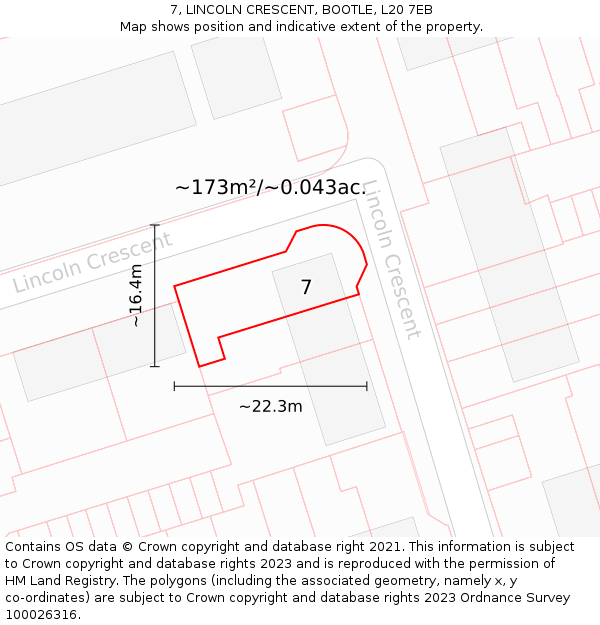 7, LINCOLN CRESCENT, BOOTLE, L20 7EB: Plot and title map