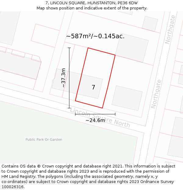 7, LINCOLN SQUARE, HUNSTANTON, PE36 6DW: Plot and title map